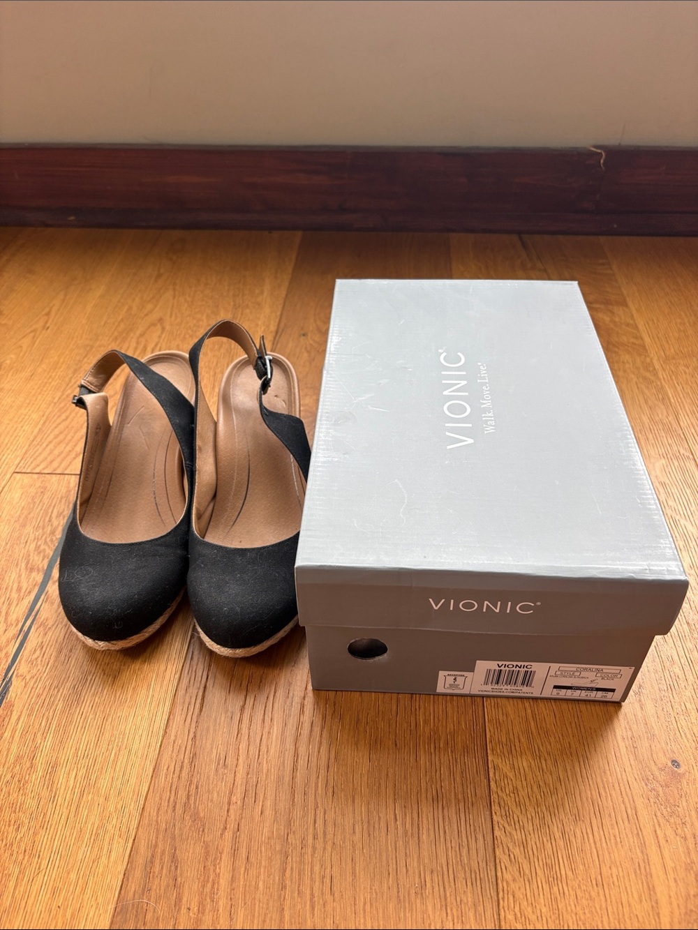 Vionic Coralina Black Slingback Wedge Espadrilles